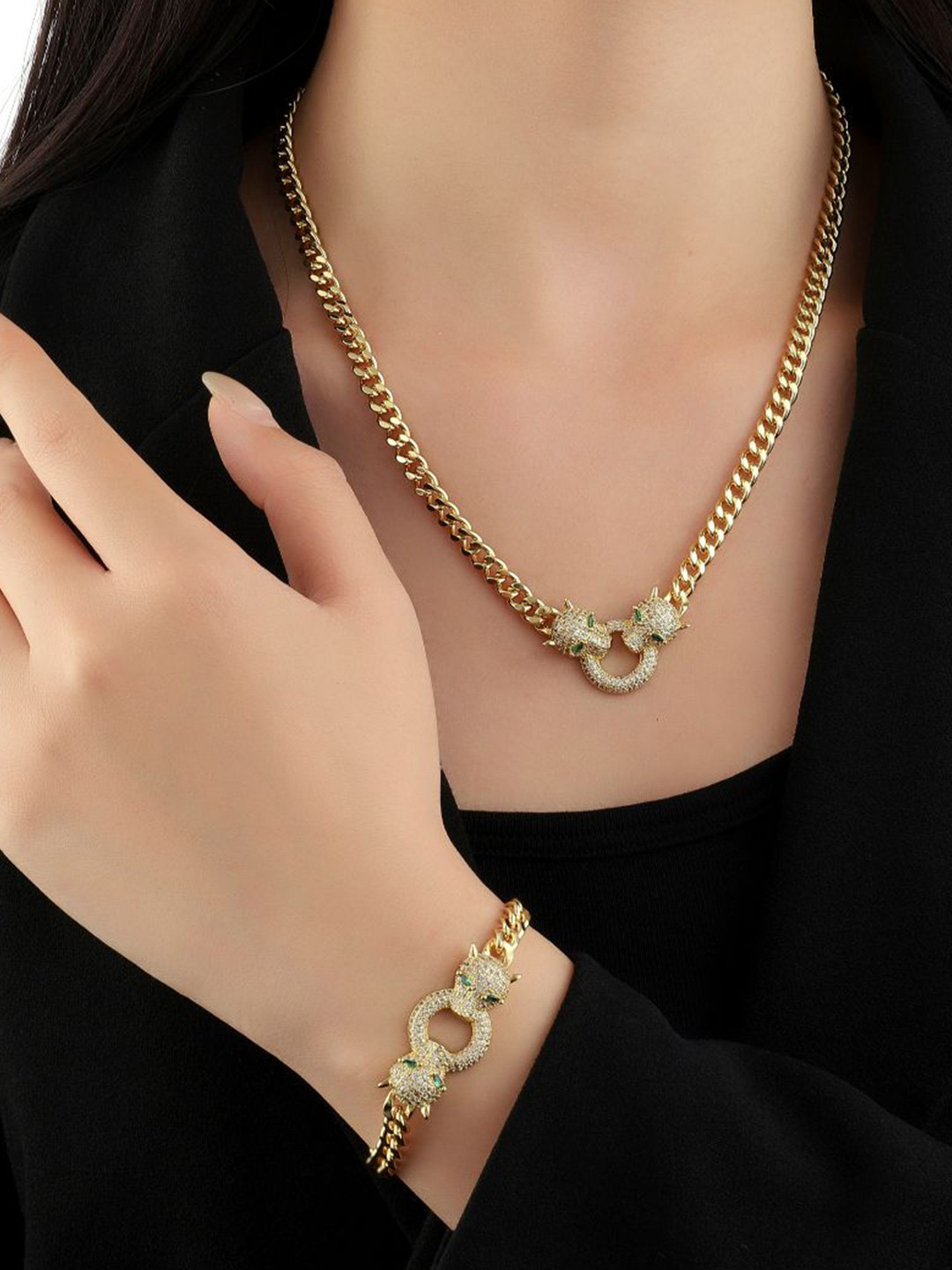 SALTY Aria 14KT Gold Plated Stones Studded Bracelet & Necklace