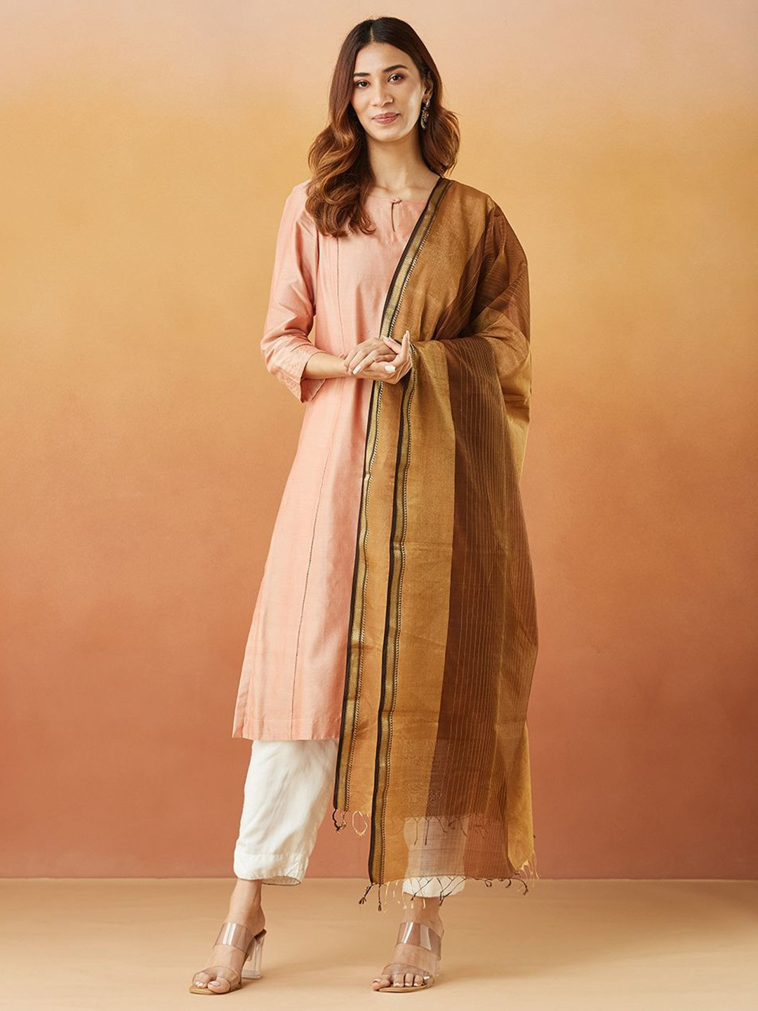 Fabindia Copper Cotton Silk Blend Maheshwari Dupatta