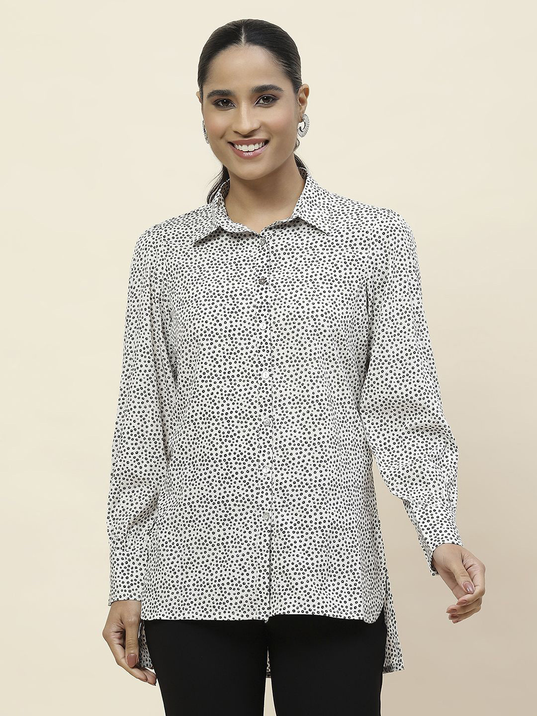 Lakshita Women Classic Spread Collar Micro Ditsy Printed Crepe Tailored Fit Casual Shirt