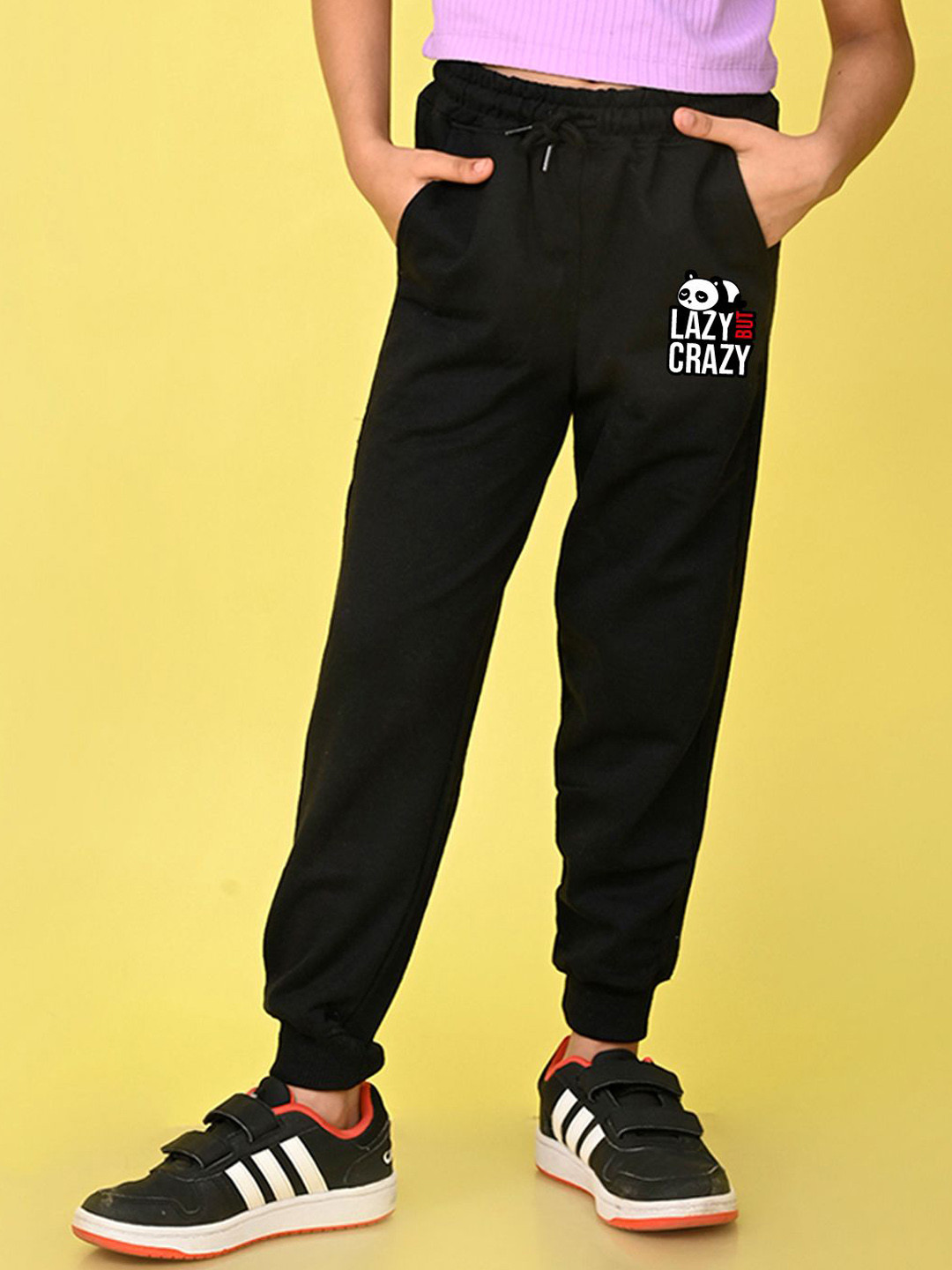 NUSYL Girls Lazy But Crazy Text Printed Cotton Mid Rise Joggers