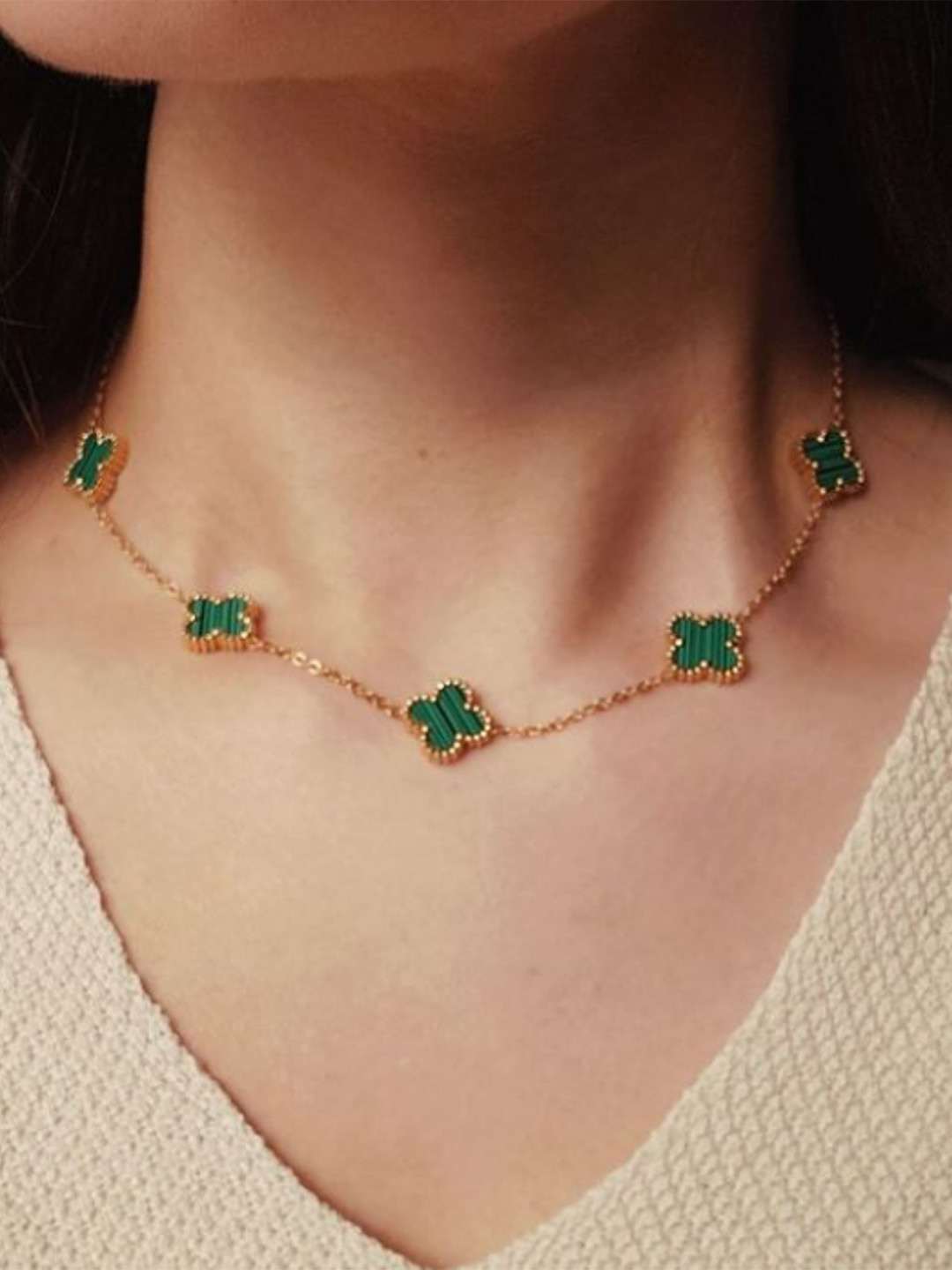 SUBHAGALANKAR Gold-Plated Stainless Steel Clover Necklace