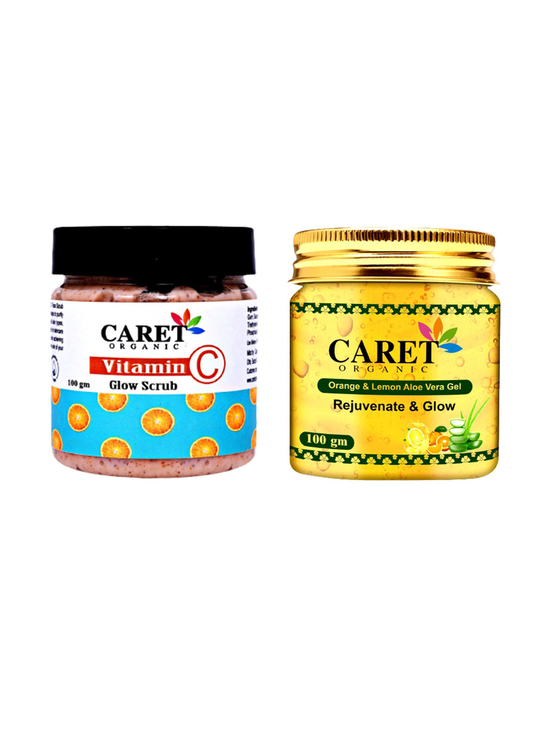 CARET ORGANIC Set Of 2 Vitamin C Glow Scrub & Orange Lemon Aloevera Gel - 100 g Each