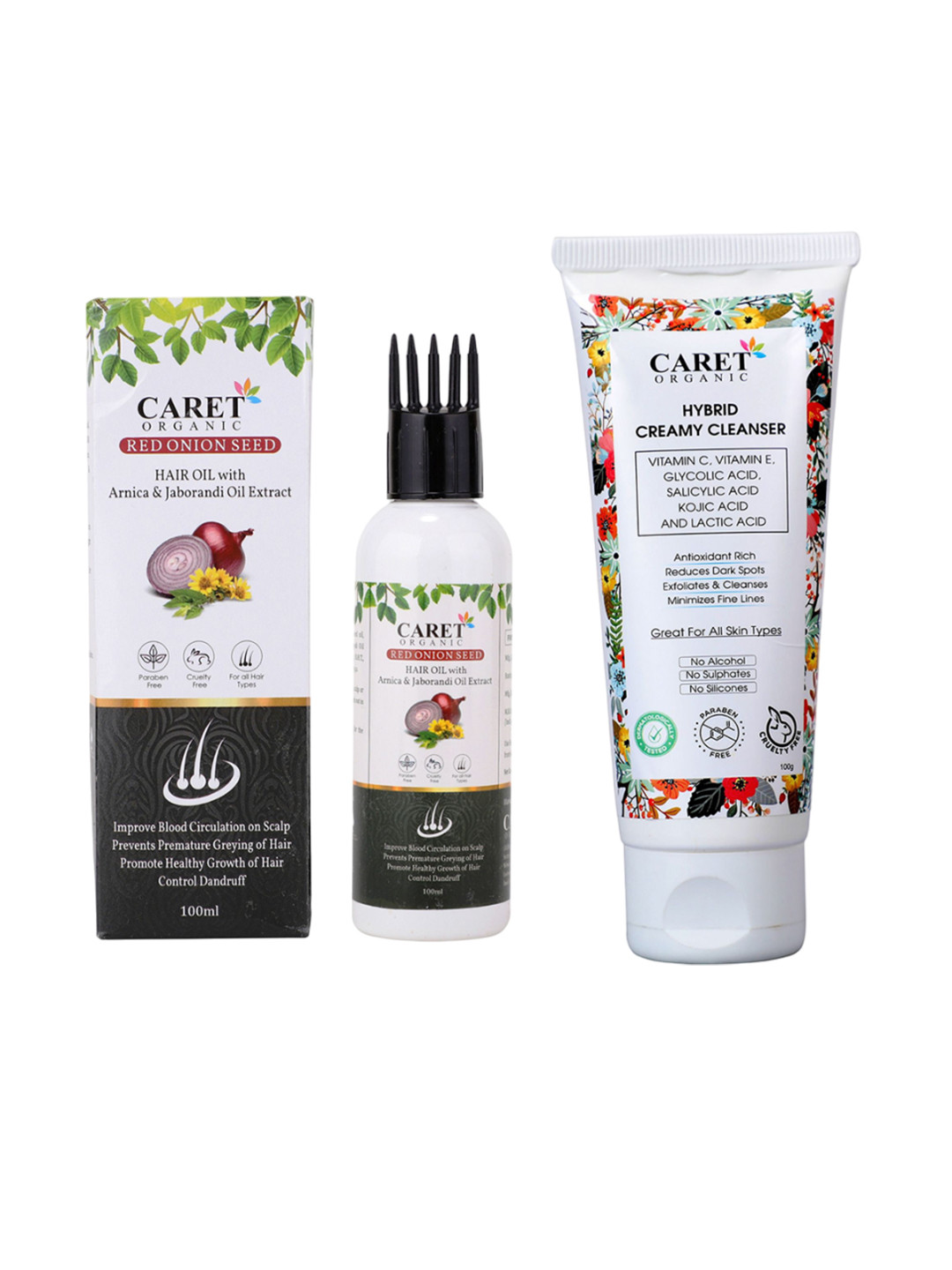 CARET ORGANIC Red Onion Seed Hair Oil With Hybrid Creamy Cleanser - 100 ml Each