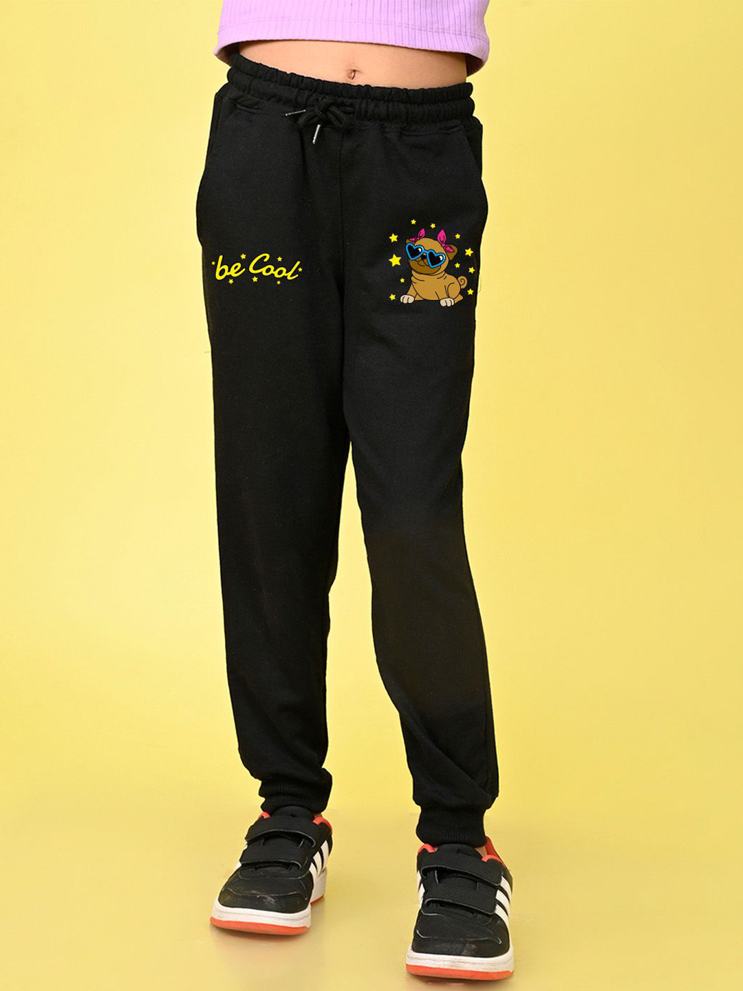 NUSYL Girls Be Cool Text Printed Mid Rise Joggers