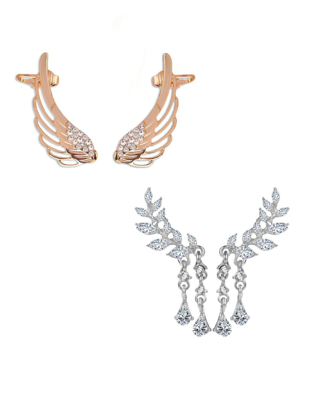 Pinapes Set Of 2 Contemporary Brass Wing & Leaf Ear Cuff