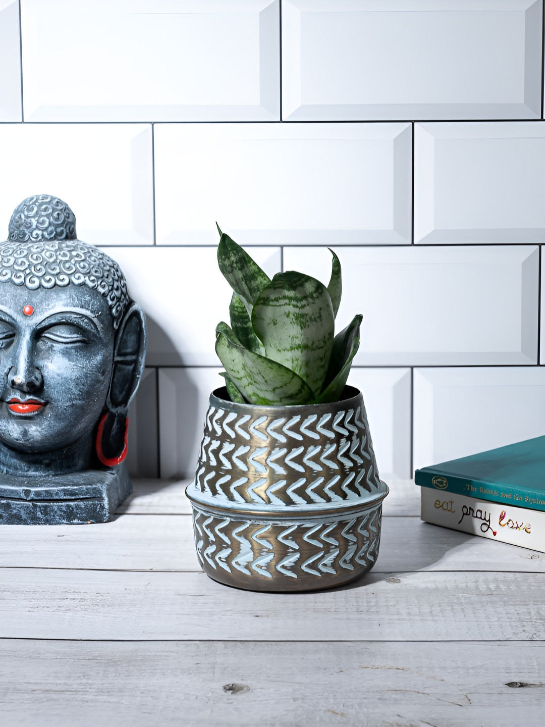 Ceramicto Artisanal Touch Blue and Bronze Textured Metal Planter