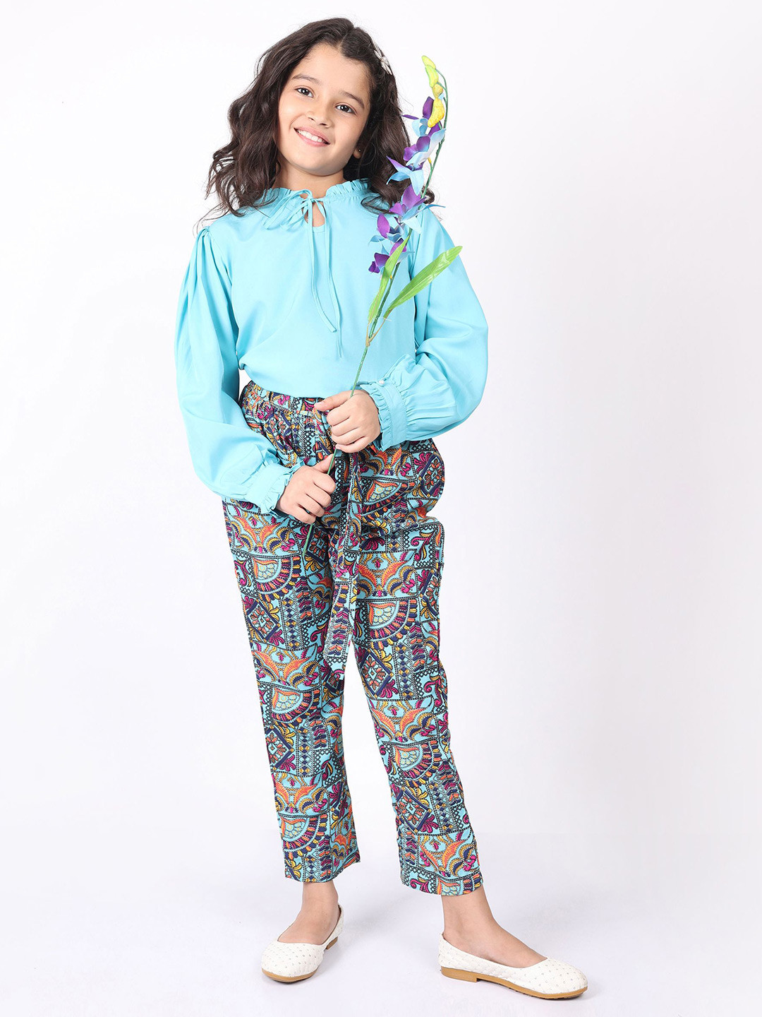 SILK SPARROW Girls Top with Palazzos
