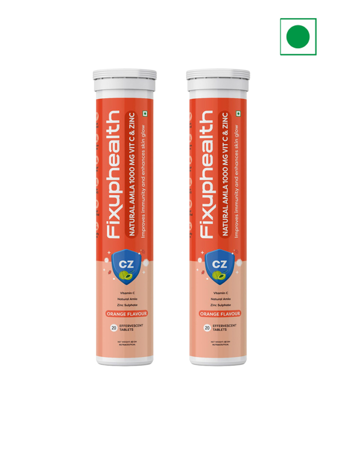 Fixuphealth Set Of 2 Natural Amla 1000mg Vitamin C & Zinc Effervescent Tablets- 20 tablet
