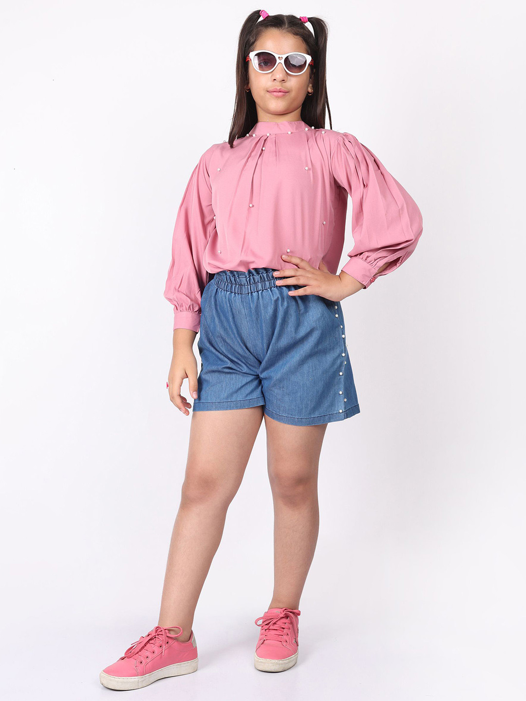 SILK SPARROW Girls Embellished Top with Shorts