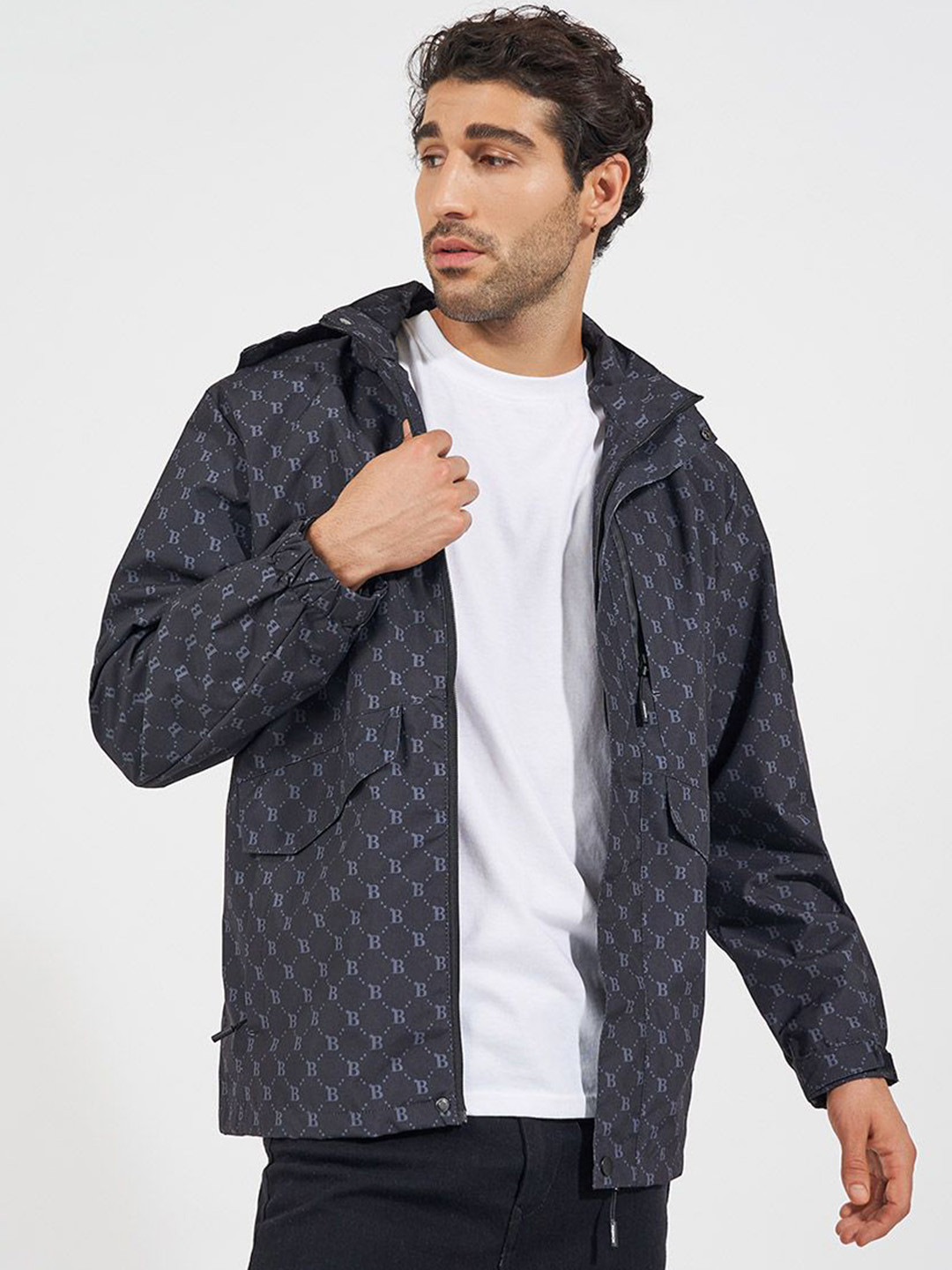 Styli Men Typography Printed Hooded Concealed Pocket Detail Lined Parka Jacket