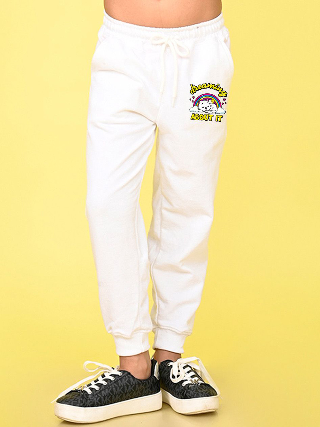 NUSYL Girls Dreaming About It Text Printed Cotton Mid Rise Joggers