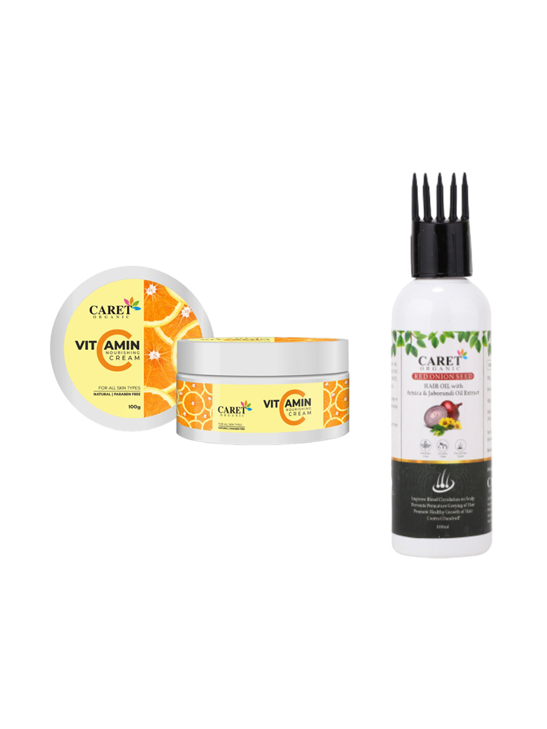 CARET ORGANIC Red Onion Seed Oil - 100 ml With Vitamin C Nourishing Cream - 100 g