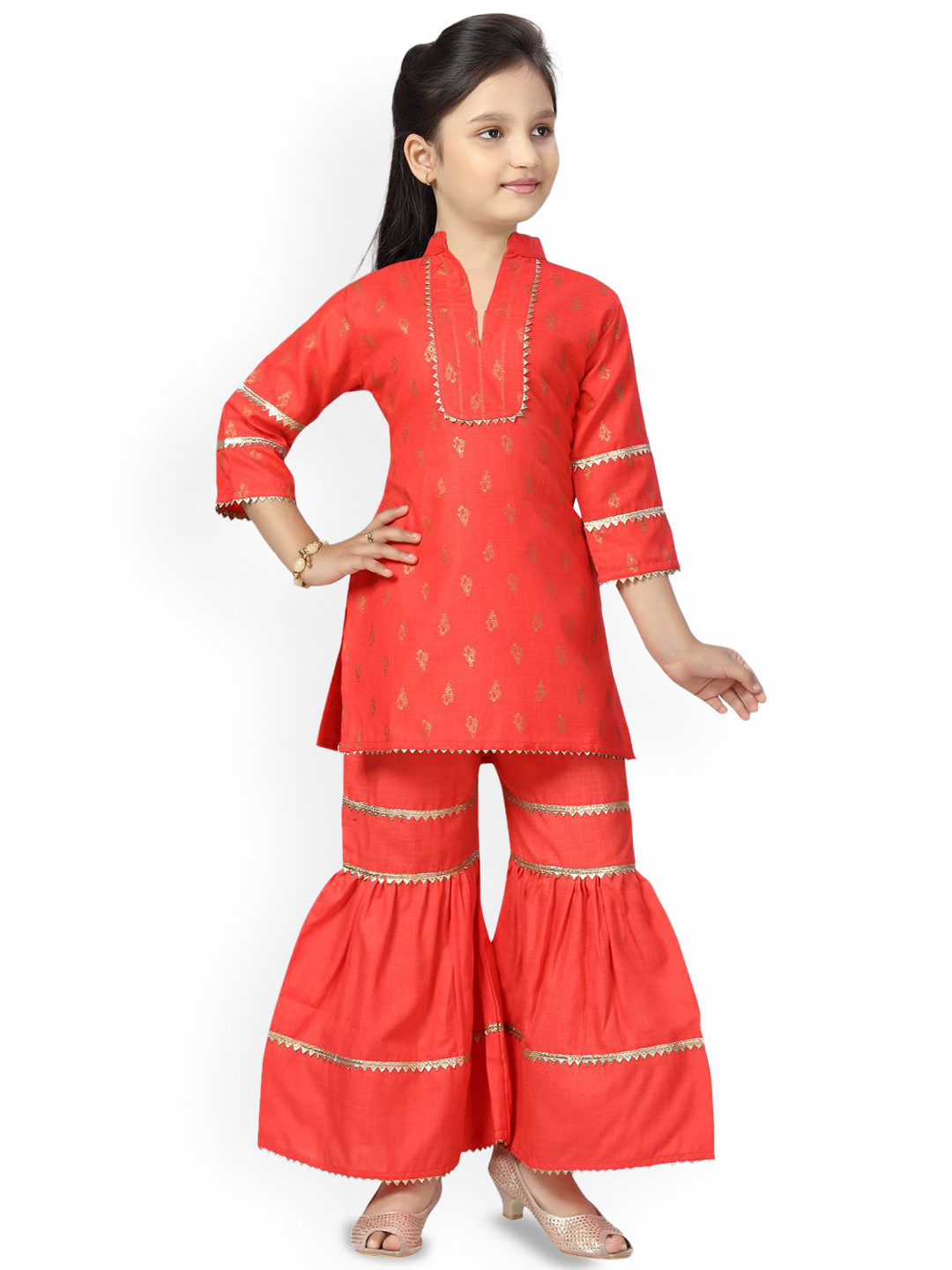 BAESD Girls Printed Pure Cotton Kurti Sharara Set