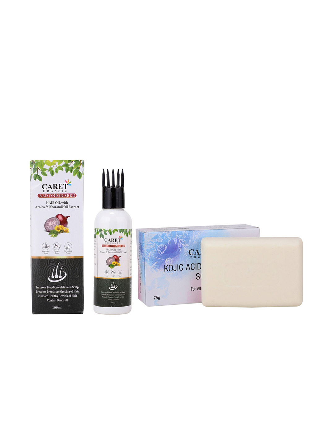 CARET ORGANIC Red Onion Seed Hair Oil - 100 ml With Kojic Acid Vitamin C Soap - 75 g