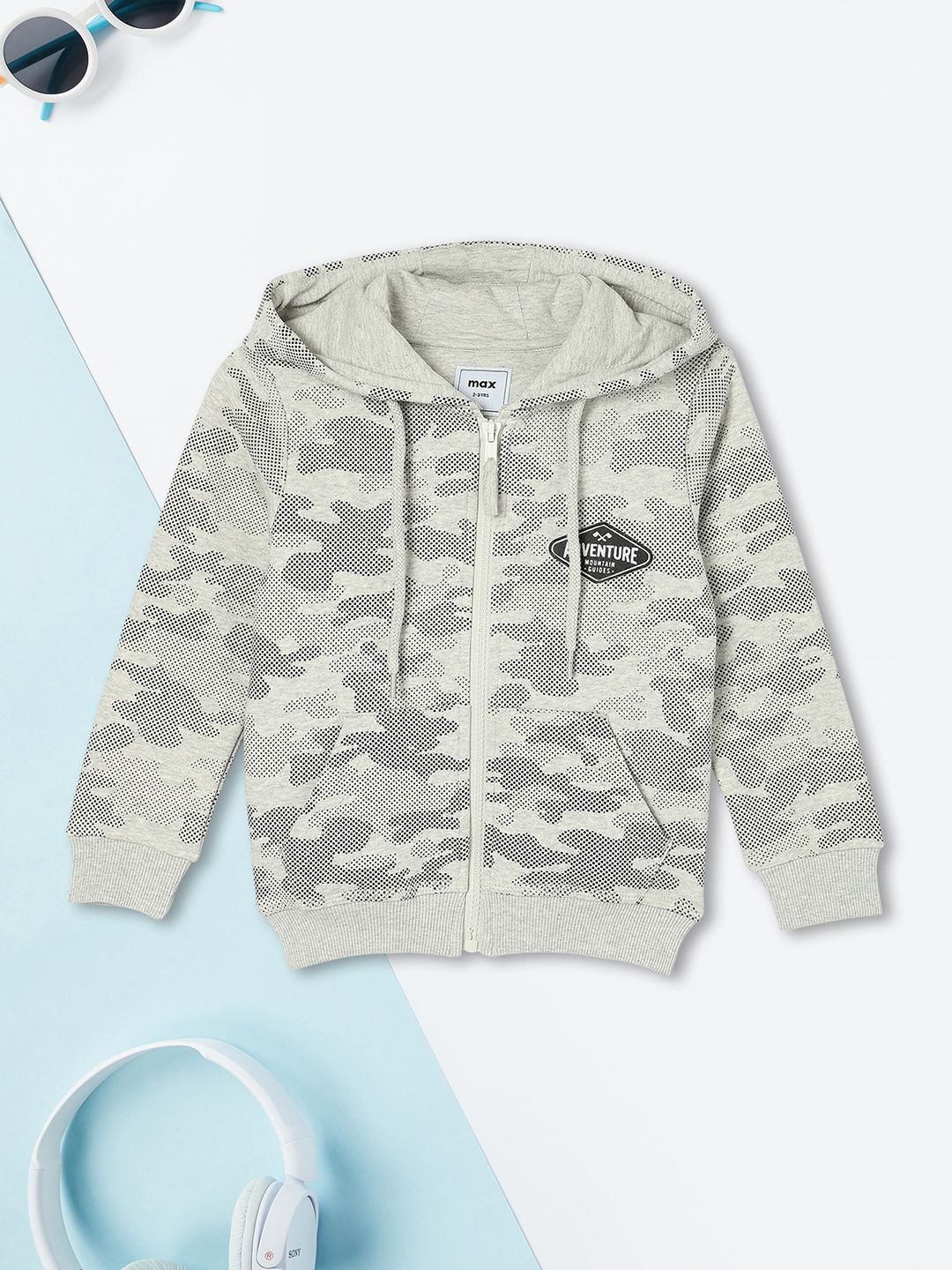 max Boys Camouflage Printed Hood Cotton Front-Open Sweatshirt