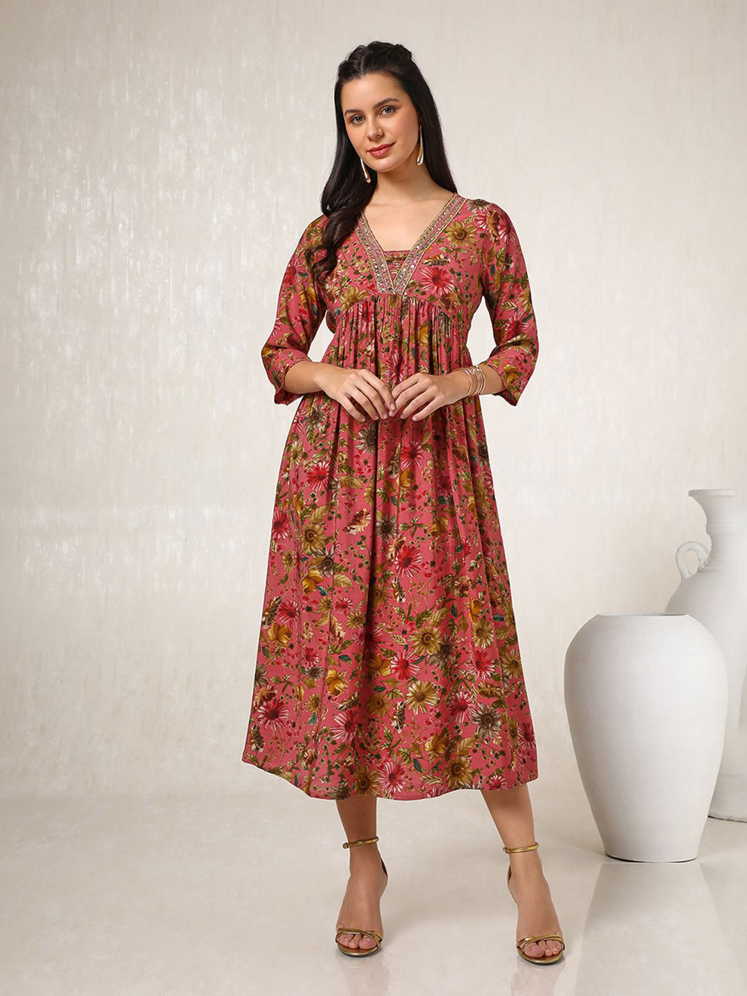 FloralEmbossedCottonJersey A-Line Dress