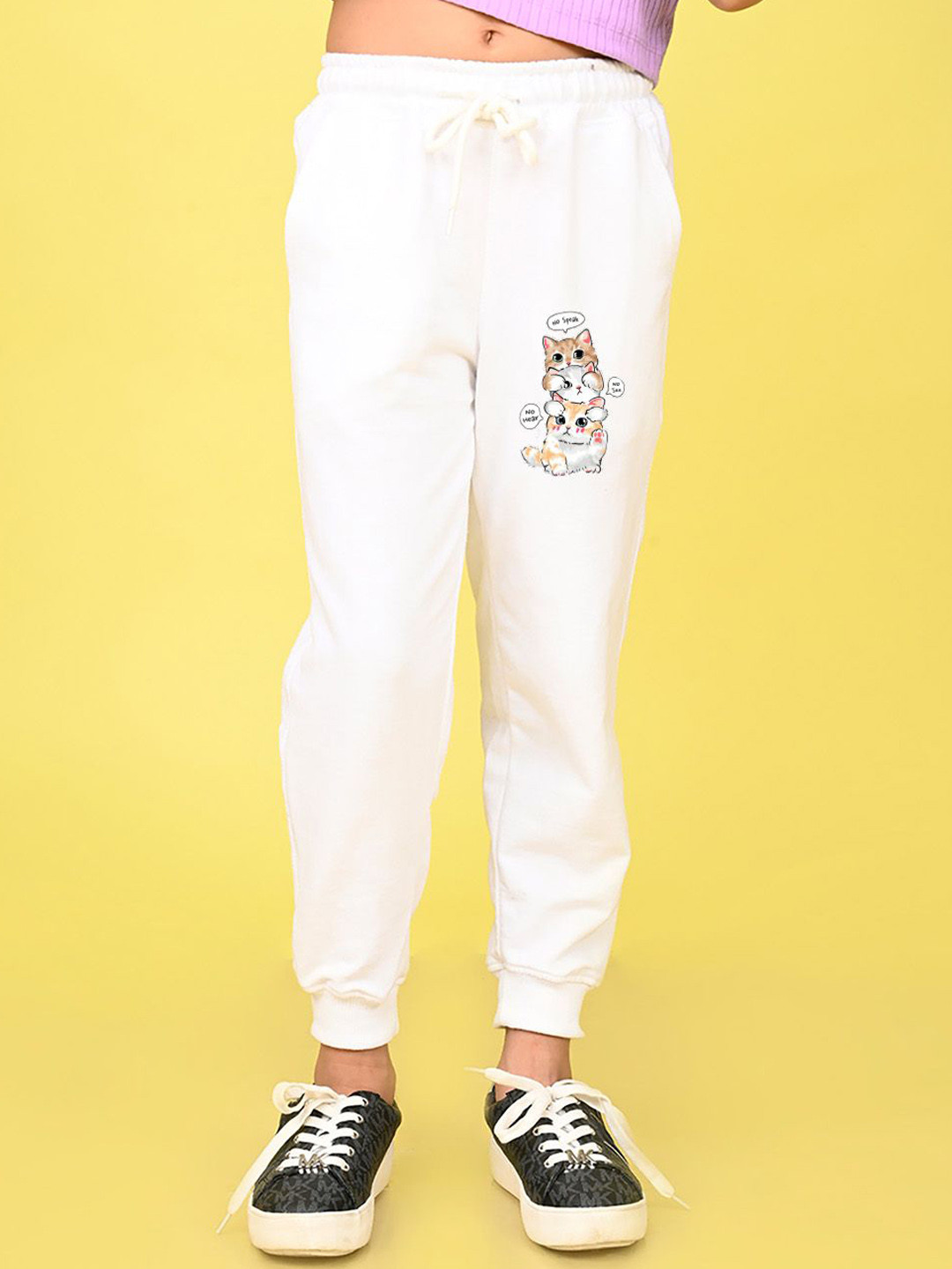 NUSYL Girls Cats Printed Cotton Mid Rise Joggers
