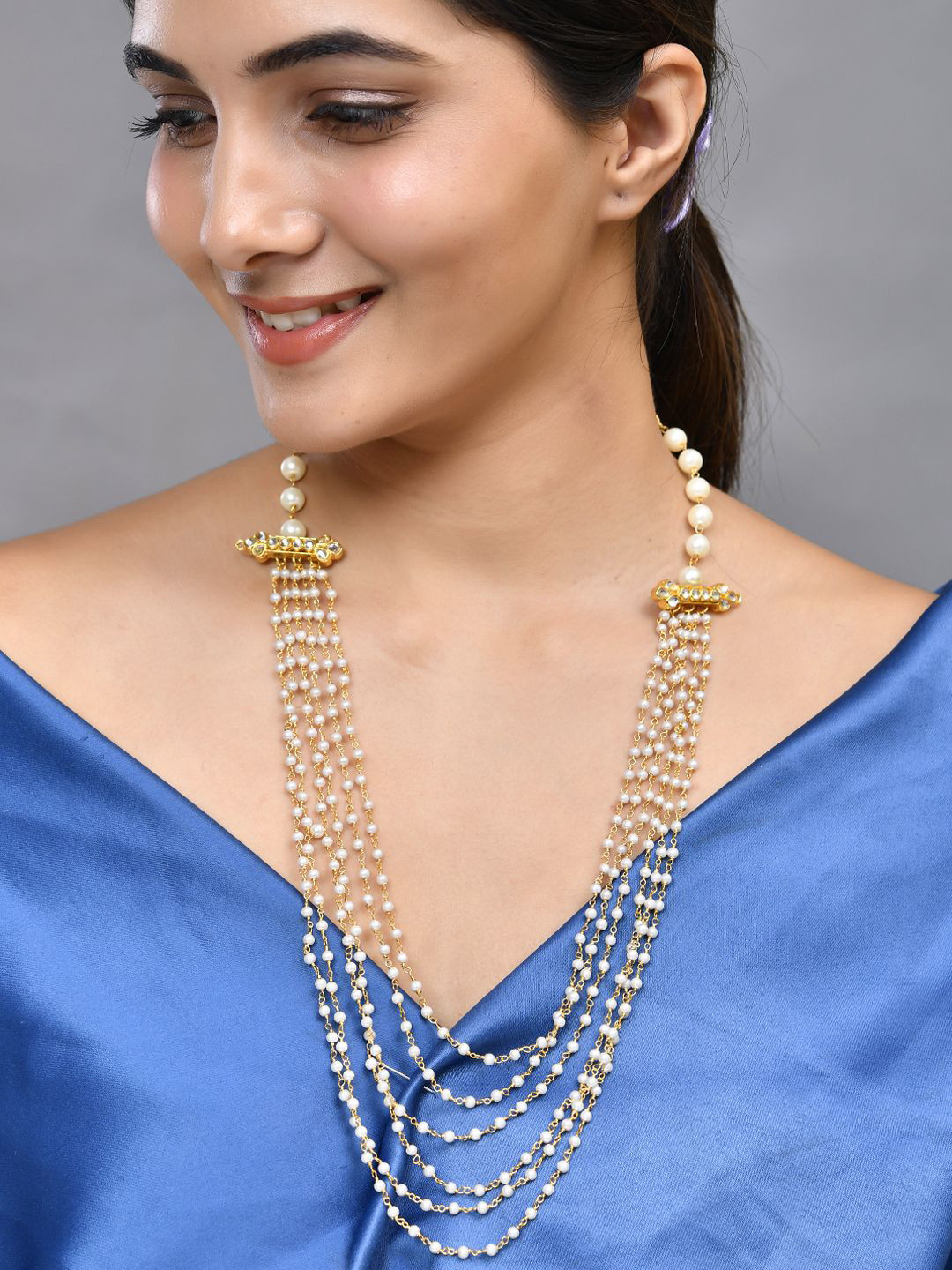 Silvermerc Designs Brass Gold-Plated Pearl Beaded Layered Chain