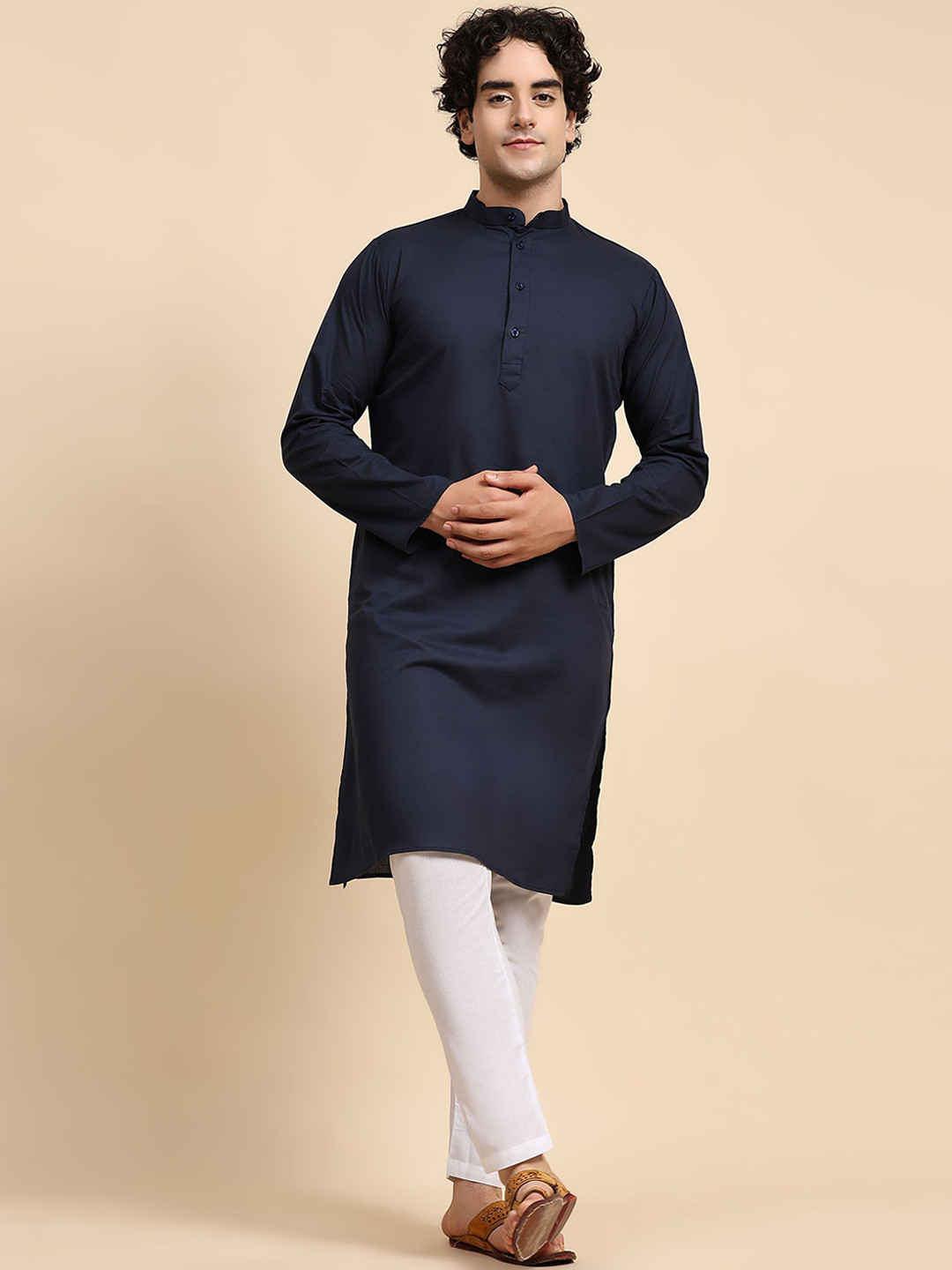 SKAVIJ Band Collar Pure Cotton Kurta with Trouser