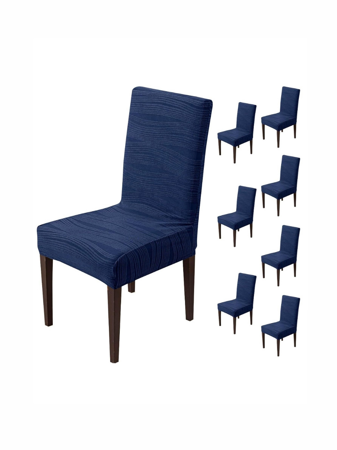 HOUSE OF QUIRK 8 Pieces Navy Blue Striped Navy Blue Chair Covers