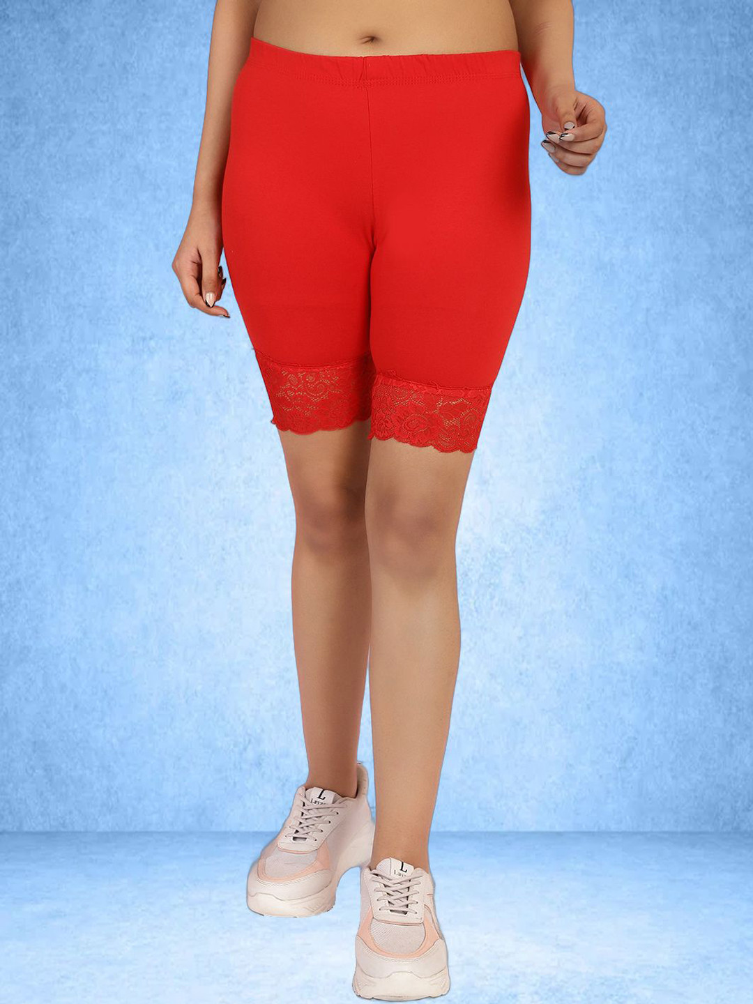 Jinfo Women Skinny Fit Cotton Self Design Cycling Sports Shorts