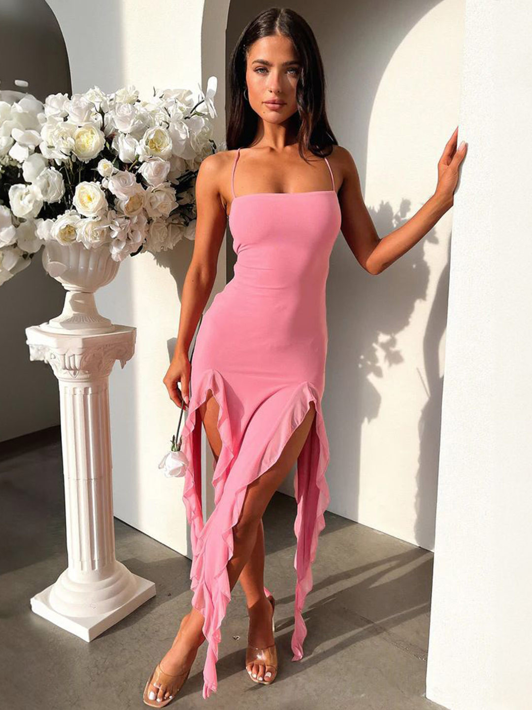 MIAKEE Women Off-Shoulder Sheath Midi Dress
