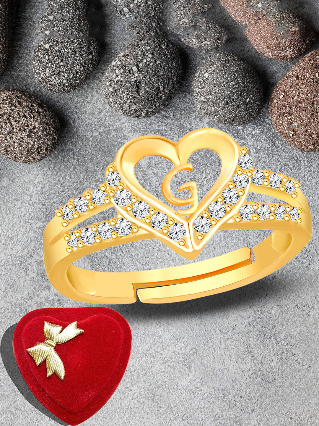 Lila Gold-Plated American Diamond Stone-Studded With Alphabet G Finger Ring