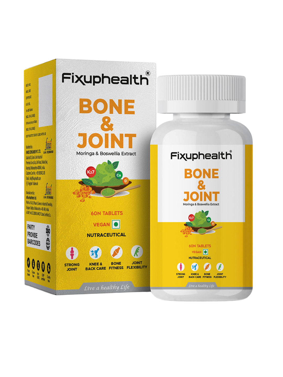 Fixuphealth Bone & Joint Moringa Boswellia Extract Tablet- 60 Tablet
