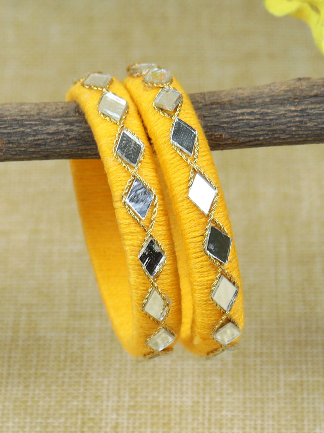 Asthetika Kids Set Of 2 Mirror Studded Thread Bangles