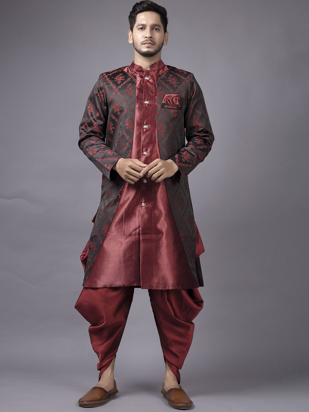 Xepon Men Woven Design Regular Kurta with Dhoti Pants