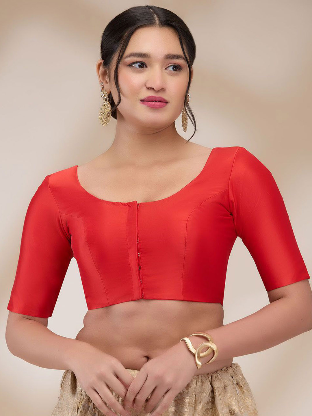 SALWAR STUDIO Solid Short Sleeves Padded Saree Blouse