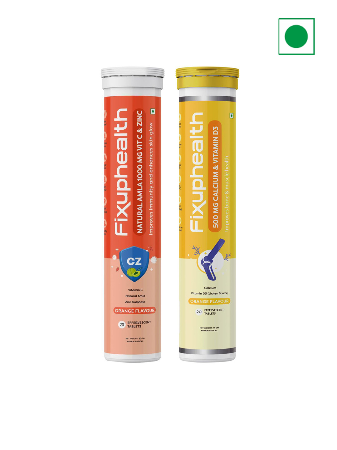 Fixuphealth Amla 1000mg VitC -20 Tablet Immunity Booster & Calcium 500mg VitD3 -20 Tablets
