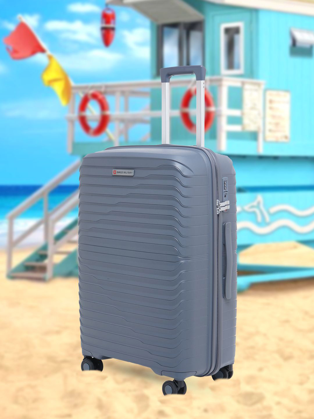 SWISS MILITARY HORIZON Striped Hard-Sided Cabin Trolley Bag 44 L