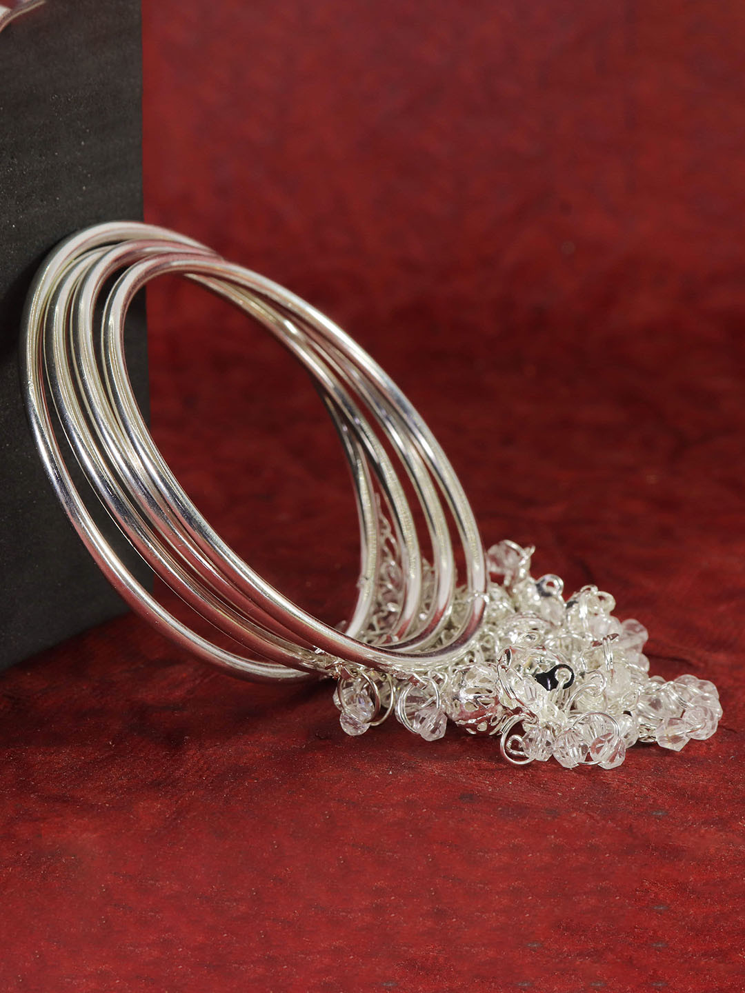 LAVAZZA Set Of 4 Silver-Plated Crystal Studded Bangles