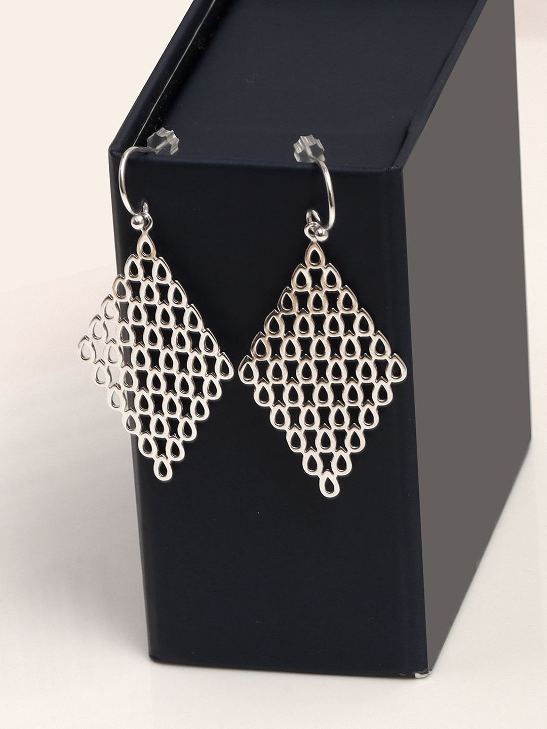 LeCalla 925 Sterling Silver-Plated Diamond-Shape Chandelier Drop Earrings