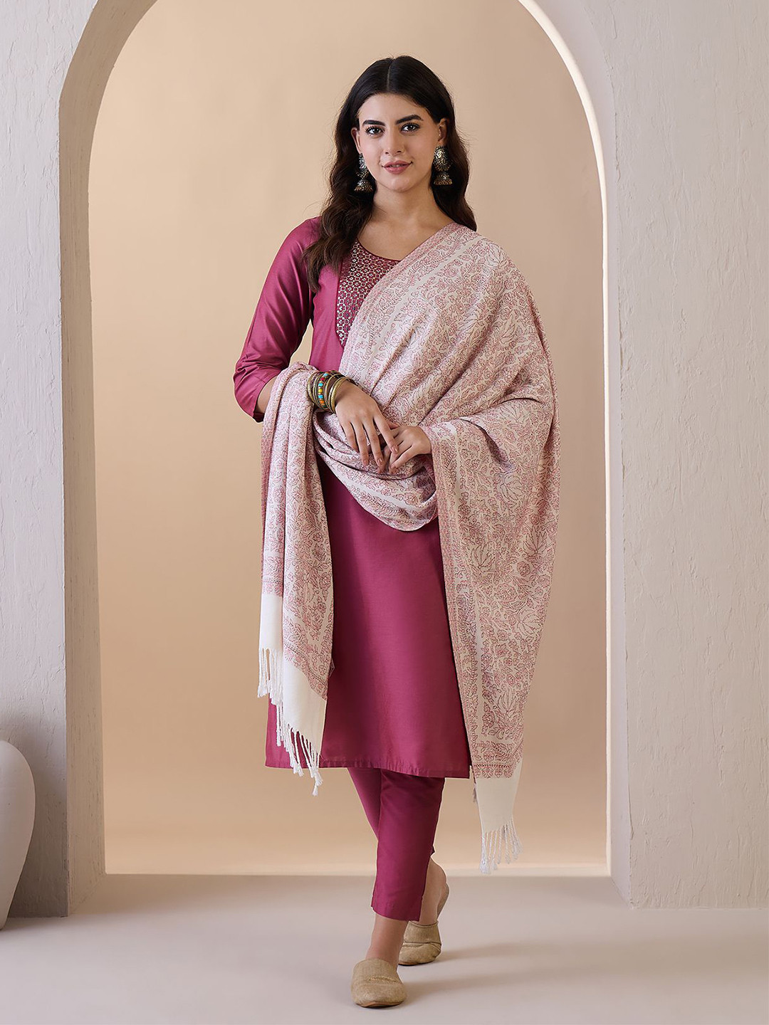 HK colours of fashion Women Ethnic Winter Woven Design Pashmina Stole