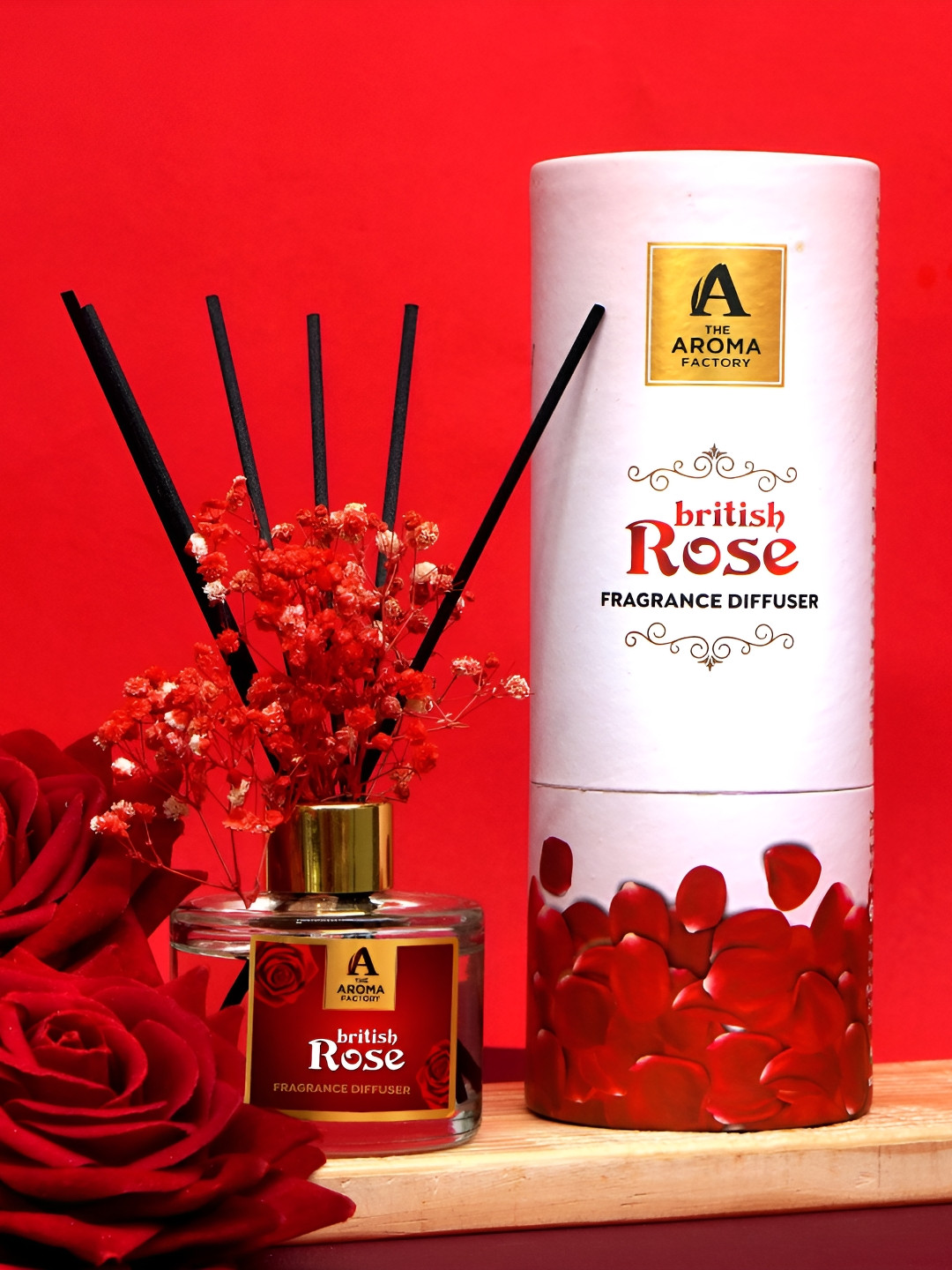 The Aroma Factory Transparent British Rose Reed Diffuser & Sticks 100ml