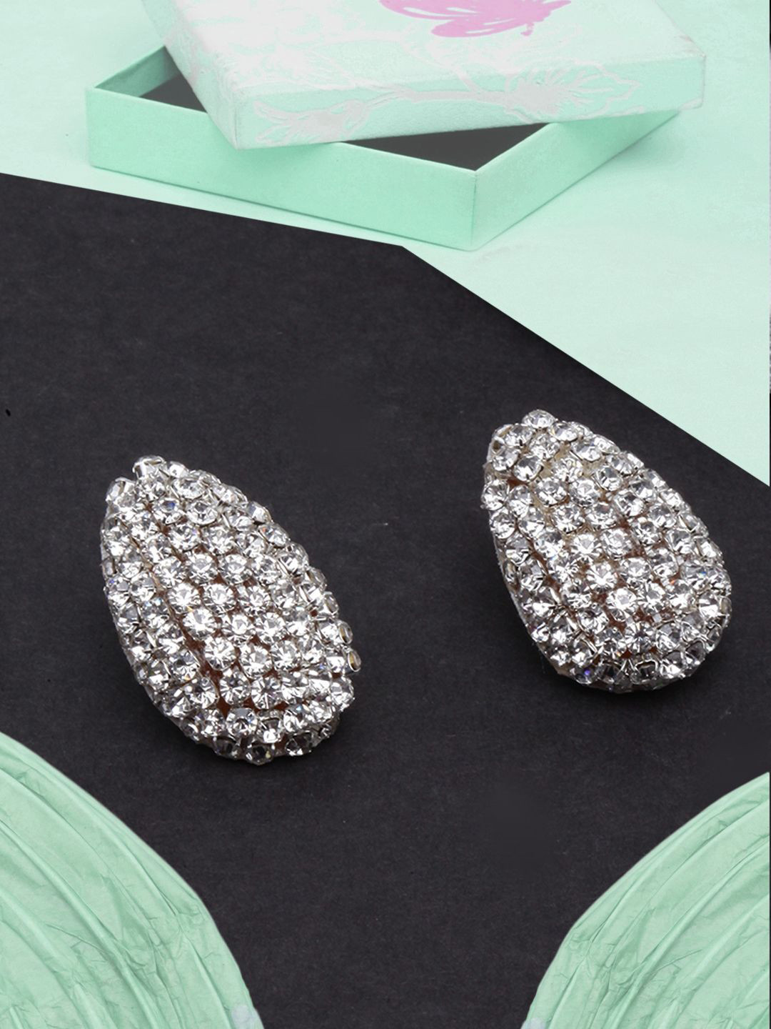 KPOP Silver Plated Rhinestone Teardrop Shaped Studs