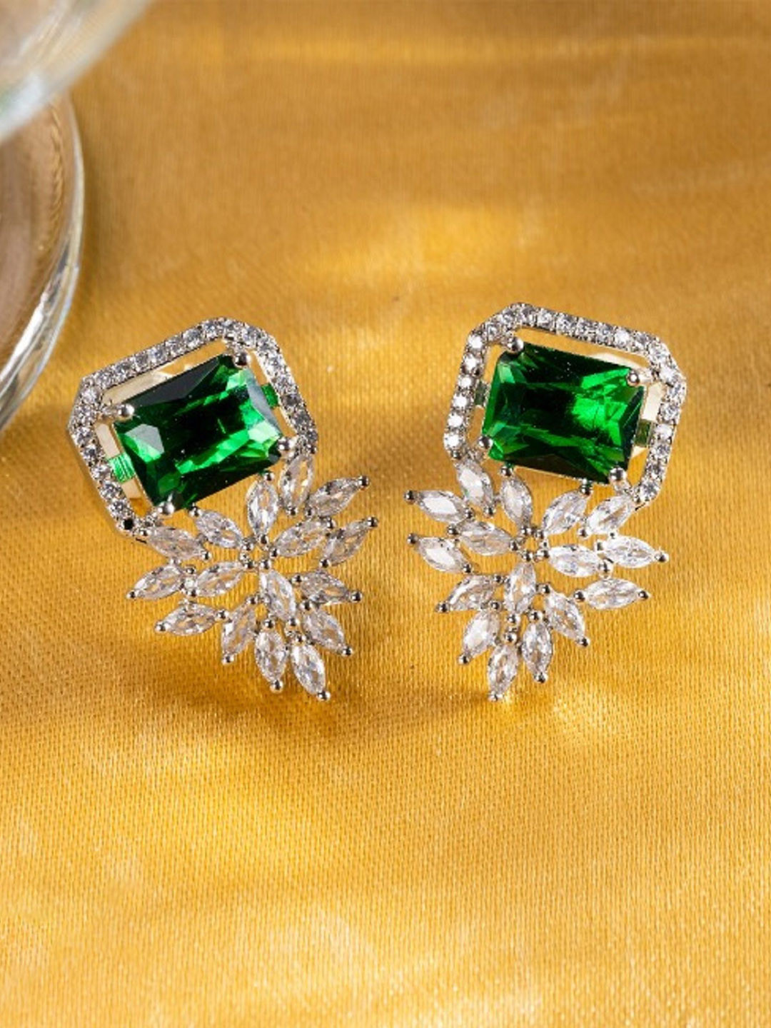 PUTSTYLE Silver-Plated Square Marquis American Diamond Stone Studded Studs