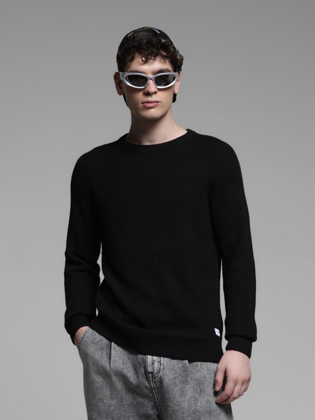 Jack & Jones Men Solid Ribbed Pullover Sweater