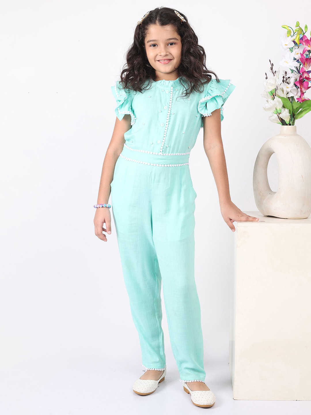 SILK SPARROW Girls Basic Jumpsuit with Ruffles