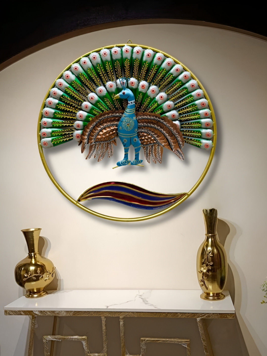 RSN Peacock Metal Matte Hanging Hall Wall Hangings-25In