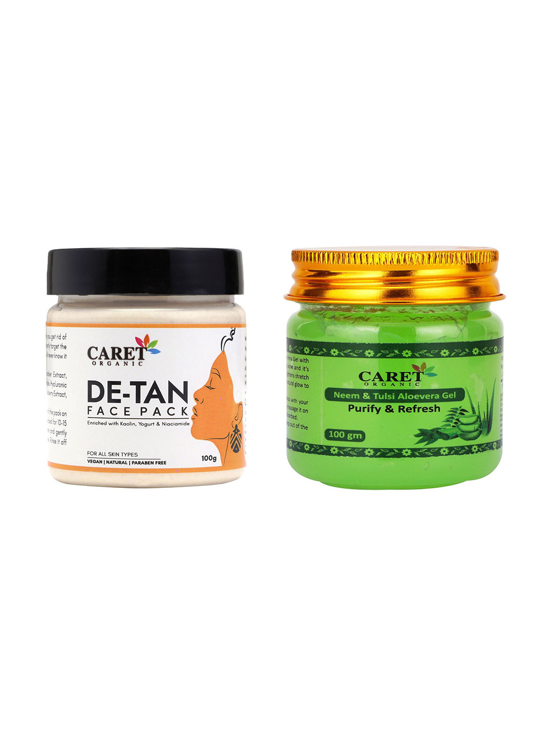 CARET ORGANIC De-Tan Face Pack With Neem & Tulsi Aloevera Gel - 100 g Each