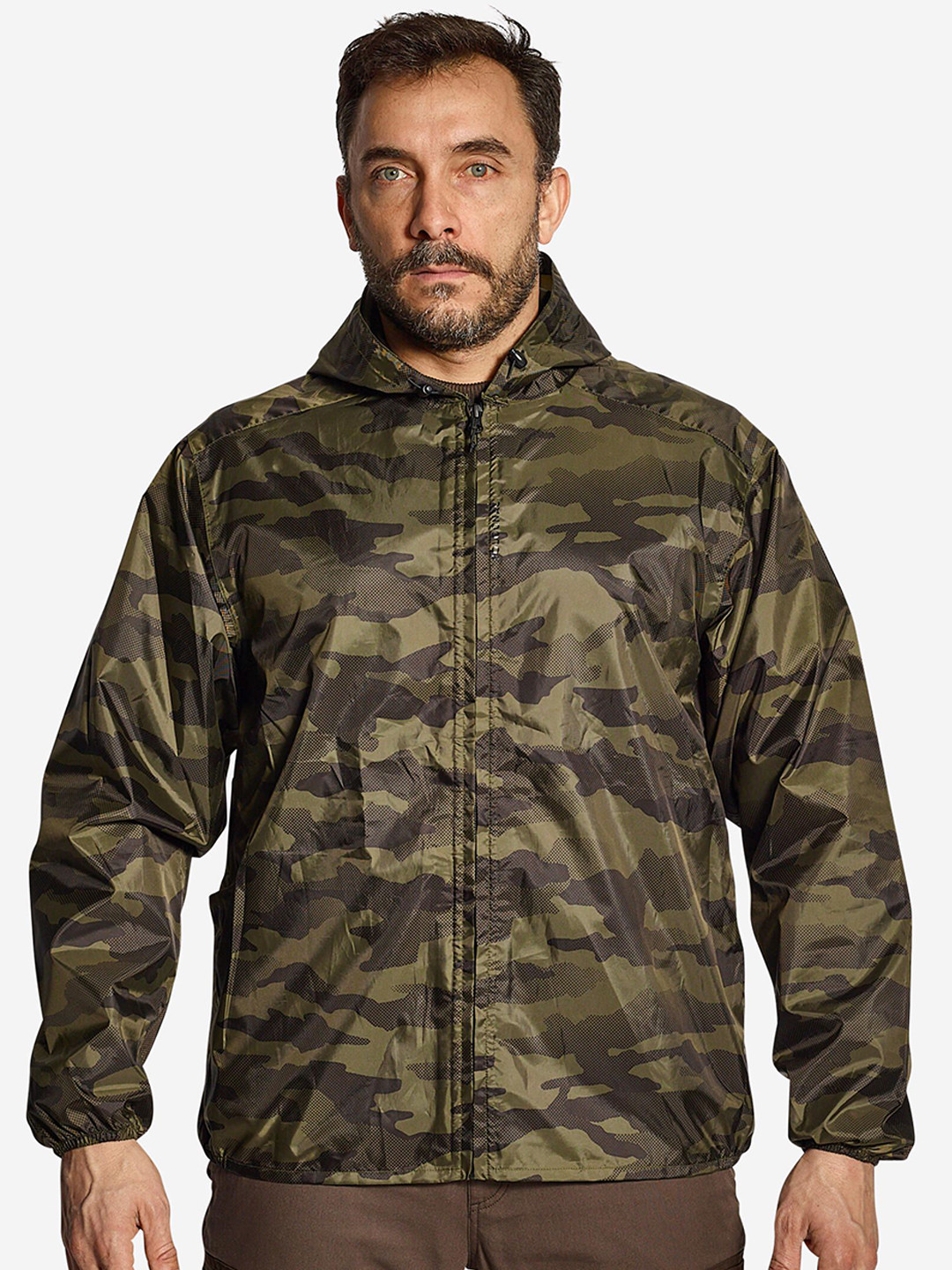 Decathlon SOLOGNAC Men Camouflage Waterproof Rain Jacket