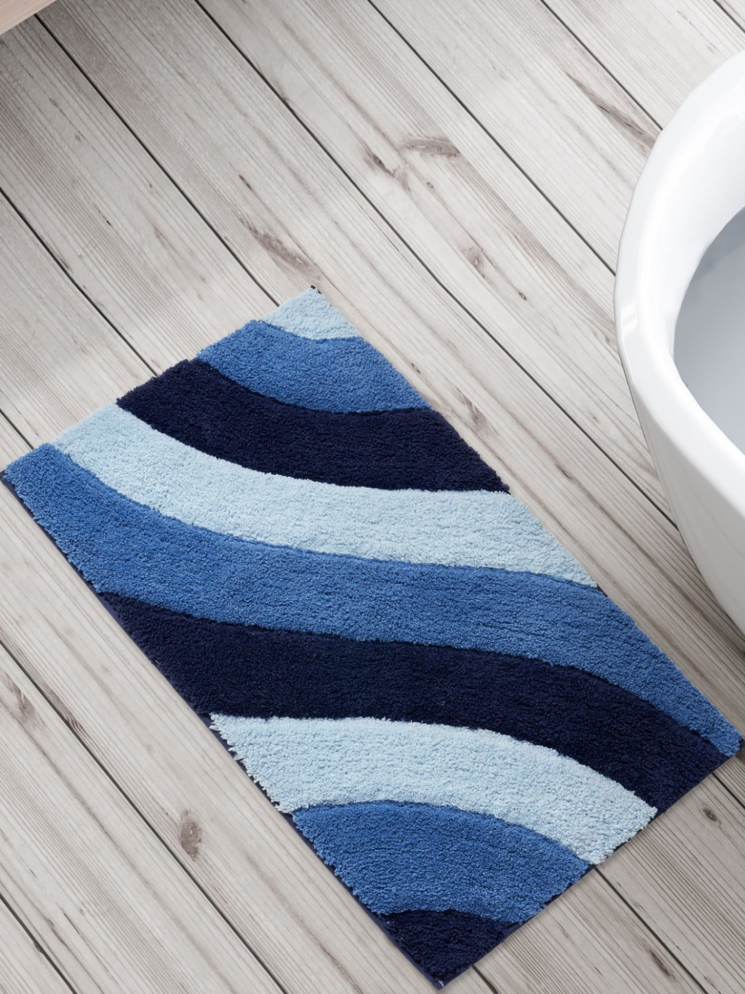Home Centre Pristine Melange Blue & Navy-Blue Textured 120 GSM Rectangular Bath Rugs