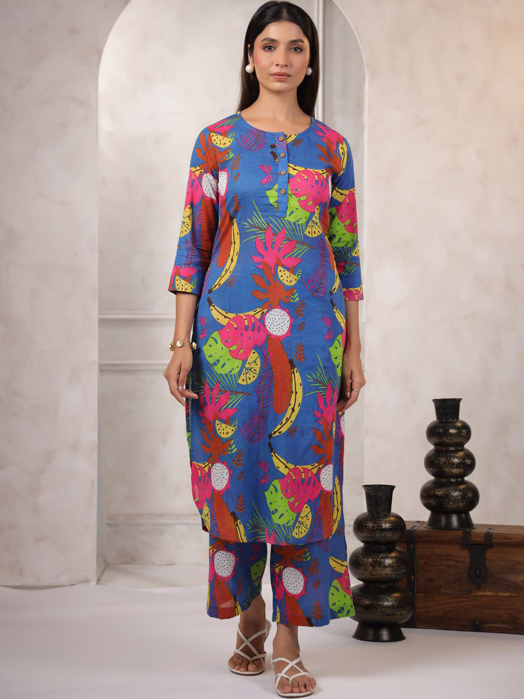 LYFJ Women Batract Printed Tunic With Trousers