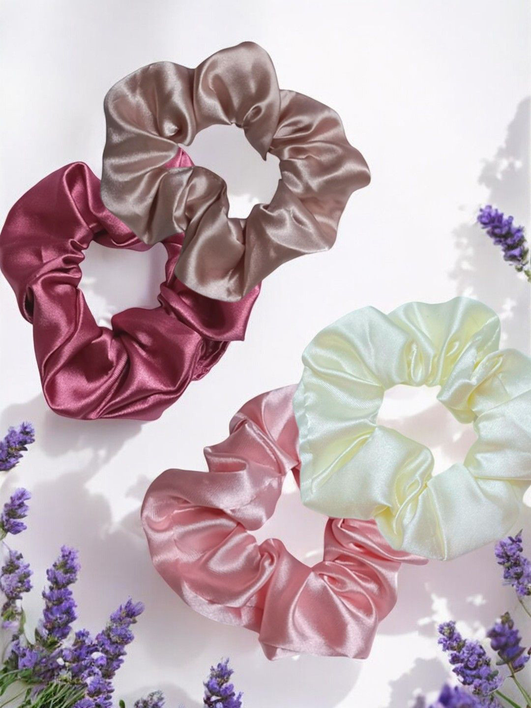 fabula Women Set of 4 Satin Silk Scrunchy Ponytail Holders