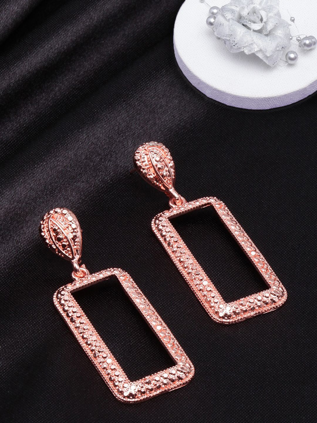 KPOP Rose Gold-Plated Rectangular Drop Earrings