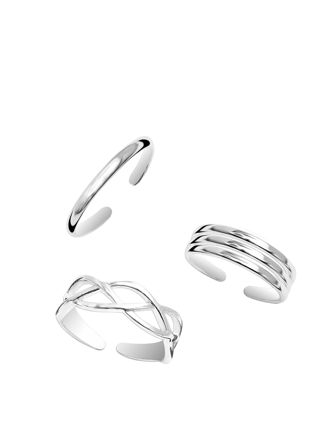 LeCalla Set of 3 Pcs Sterling Silver-Plated Classic Toe Rings