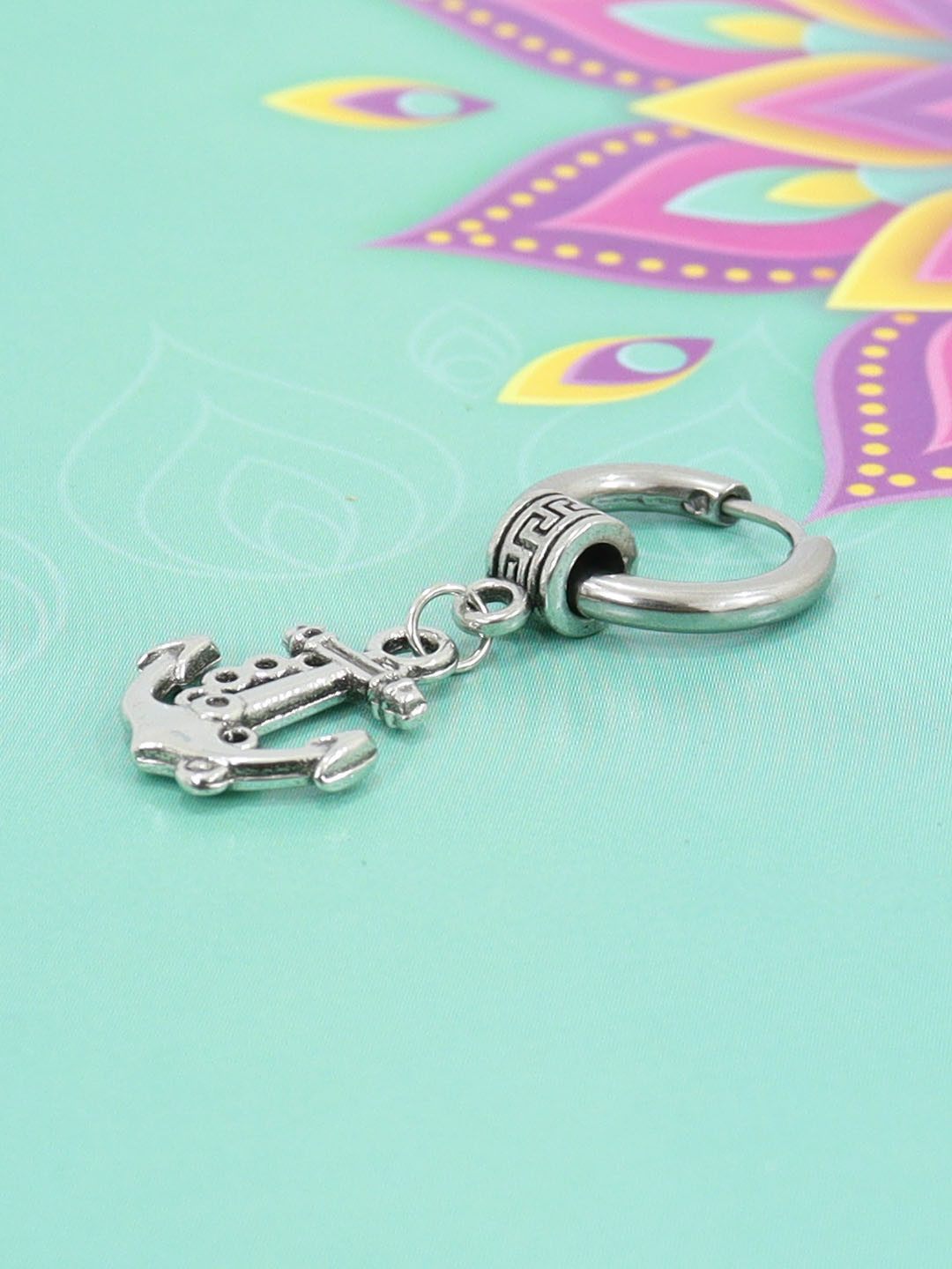 VAGHBHATT Men Stainless Steel Wheel Ship Star Hoop Earrings